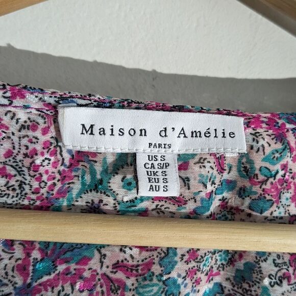 Maison d' Amelie Smocked Paisley Print Chiffon Blouse Top Women's Size Small - Picture 7 of 8